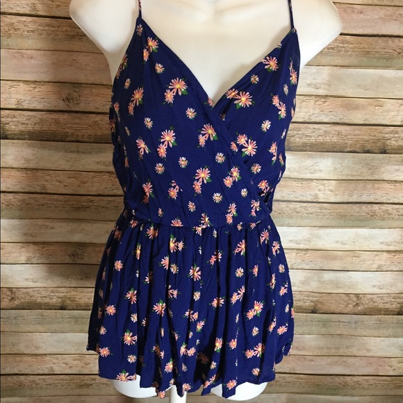 Pants - Blue Floral Strappy Romper